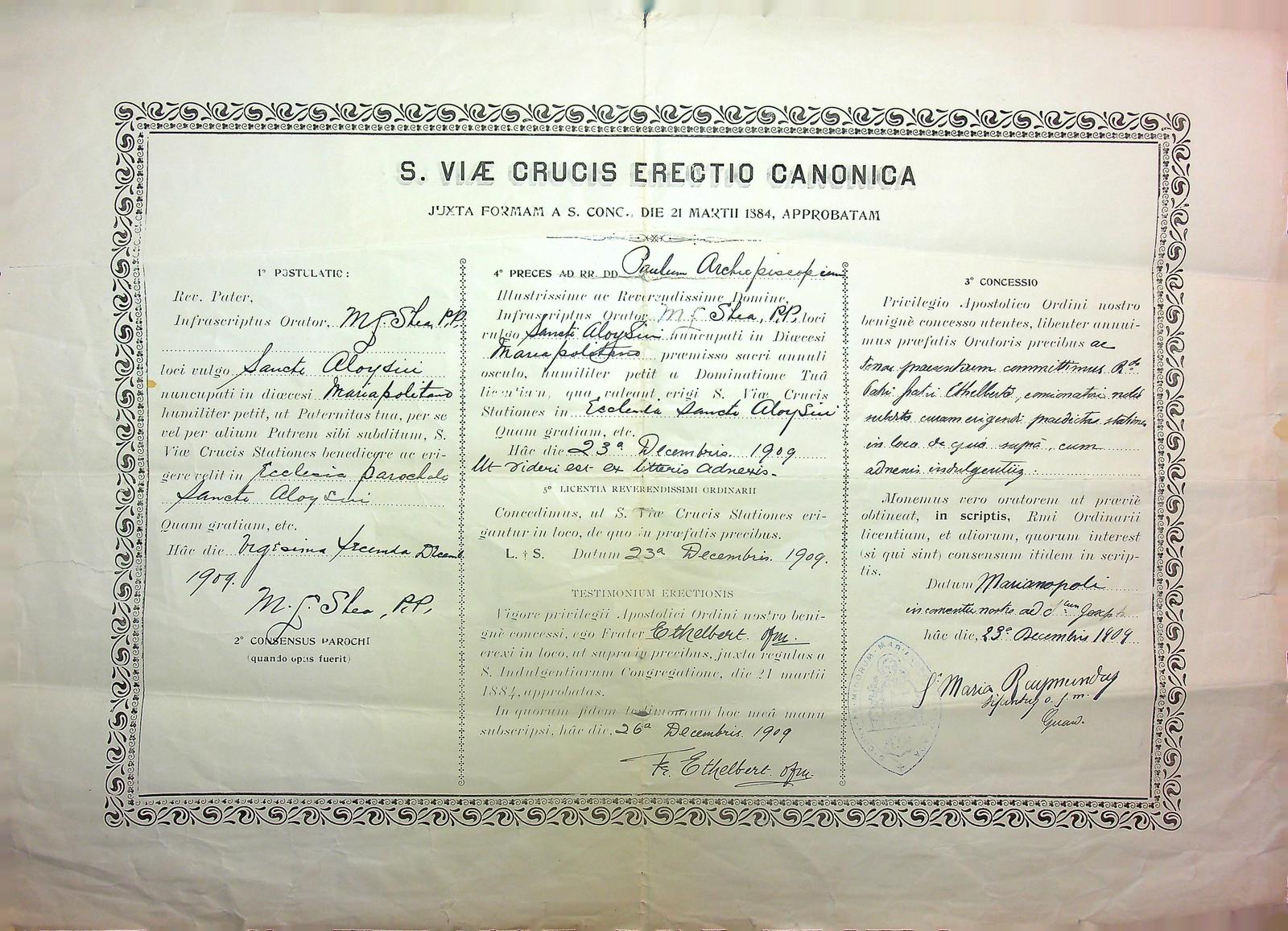 Certificate of Opening